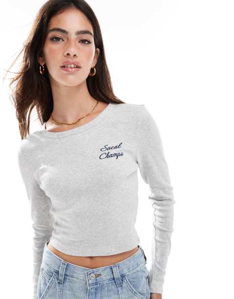 Pacsun athletics raw edge long sleeve t-shirt in grey - view 1