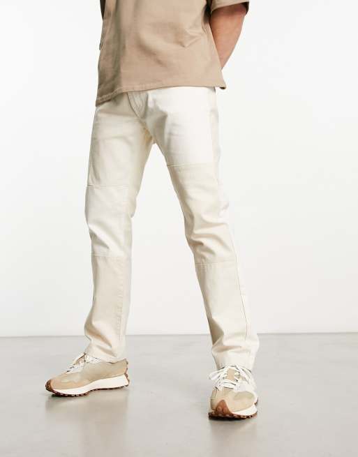 Pacsun – Beige avslappnade jeans med lappteknik