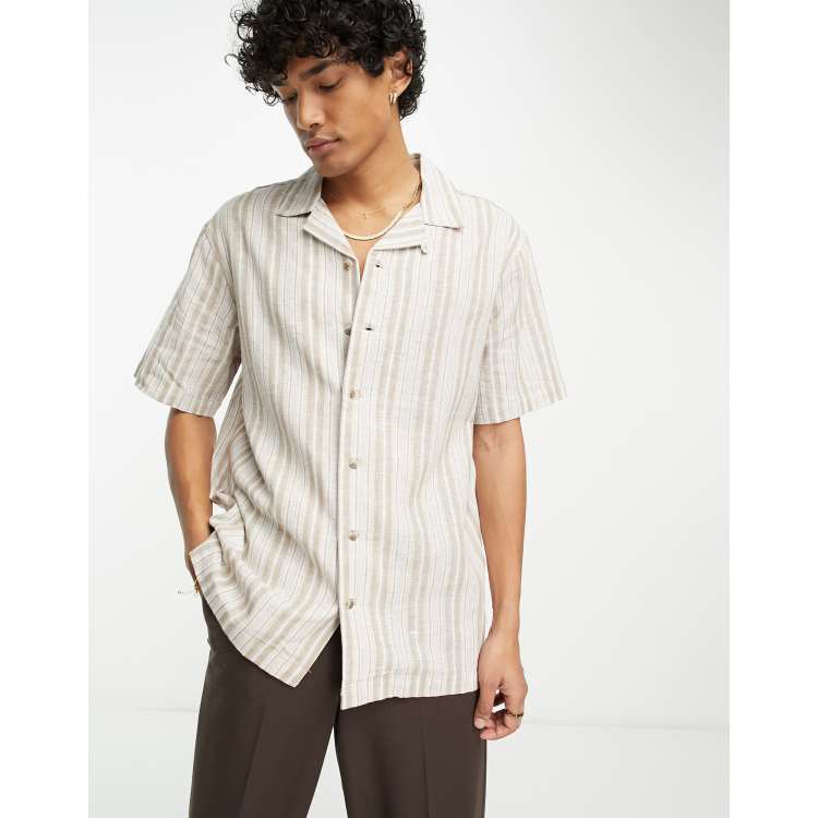 PacSun bodhi resort short sleeve linen shirt in tan and white