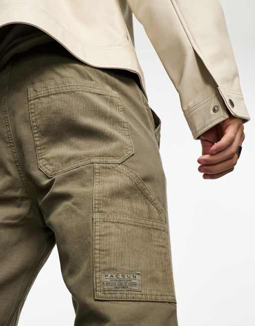 PacSun Bowen multi pocket carpenter pants in olive vine