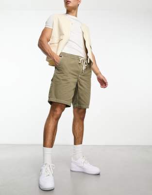 PacSun bowen twill longline shorts in olive vine-Green