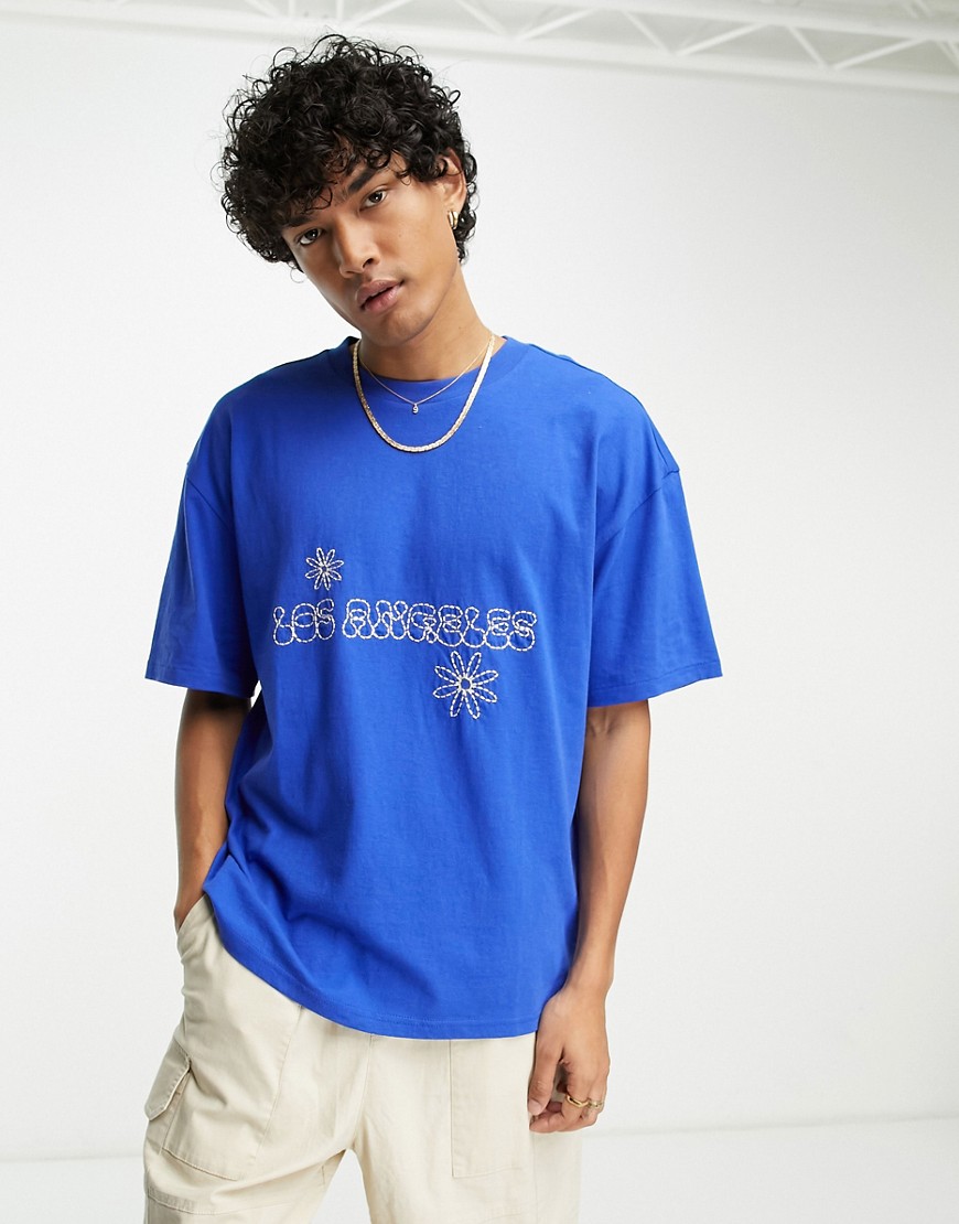 boxy stitch detail t-shirt in blue