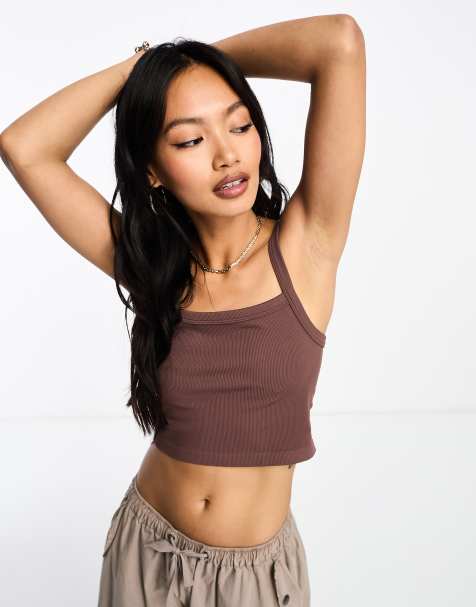 PacSun bumble bee square neck cropped tank top in rocky road - view 1