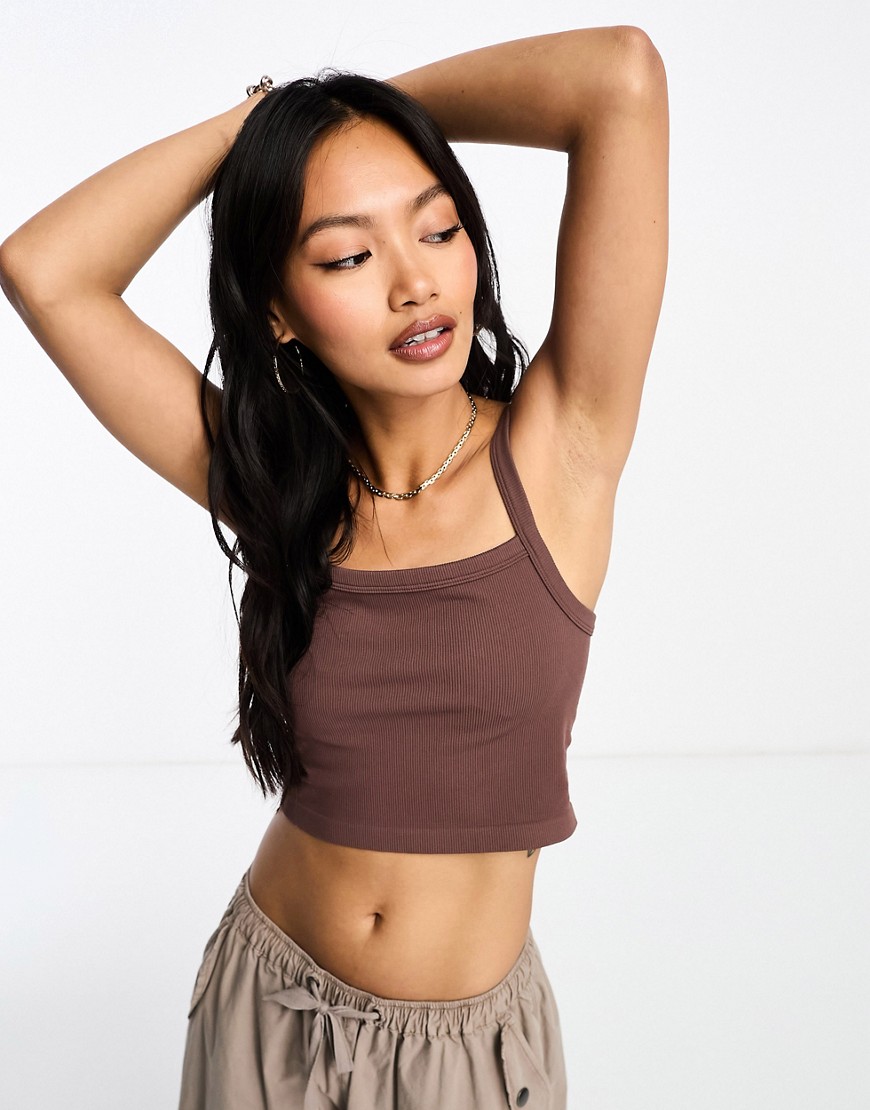 Pacsun Bumble Bee Square Neck Cropped Tank Top In Rocky Road-brown