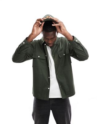 PacSun twill workwear shirt in dark green - ASOS Price Checker