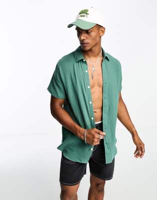 PacSun classic short sleeve shirt in dark green - ASOS Price Checker