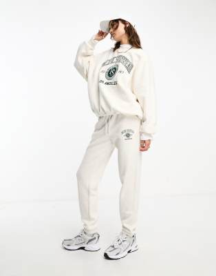 Pacsun collegiate slogan slim co-ord joggers in heather oatmeal - ASOS Price Checker