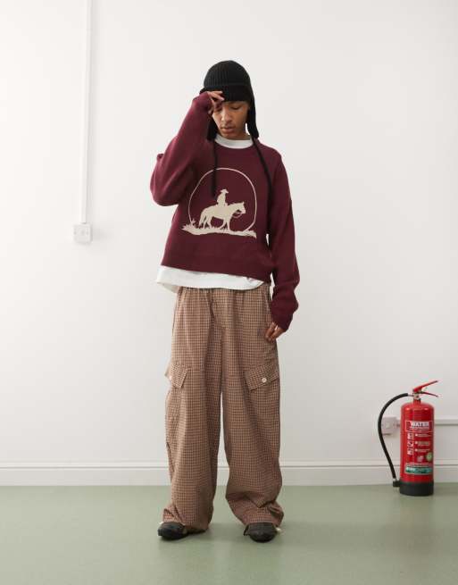 Pacsun cowboy high neck sweater in burgundy