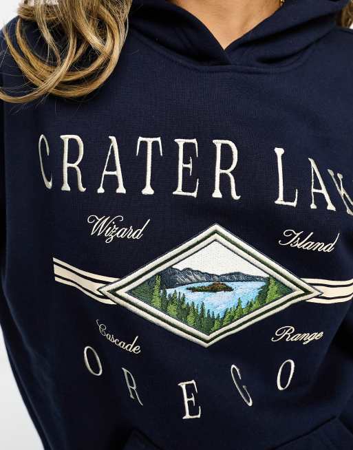 Pacsun crater lake slogan hoodie in navy part of a set ASOS
