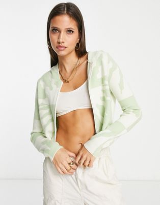 Pacsun Cropped Knitted Hoodie In Tie Dye-green