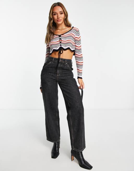 PacSun Black Ruched Wide Leg Jeans, PacSun