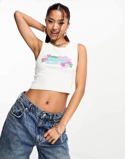 PacSun cropped singlet in rib with surf graphic