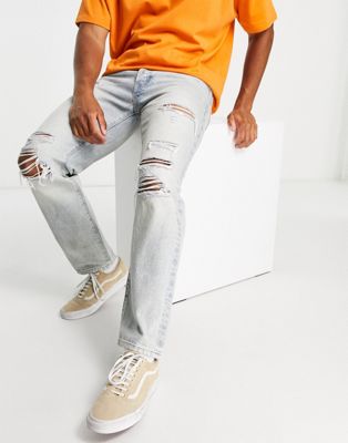 Pacsun distressed relaxed jeans in blue - ASOS Price Checker