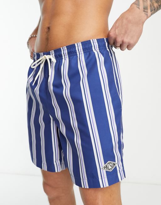 PacSun dusty stripe swim shorts in blue