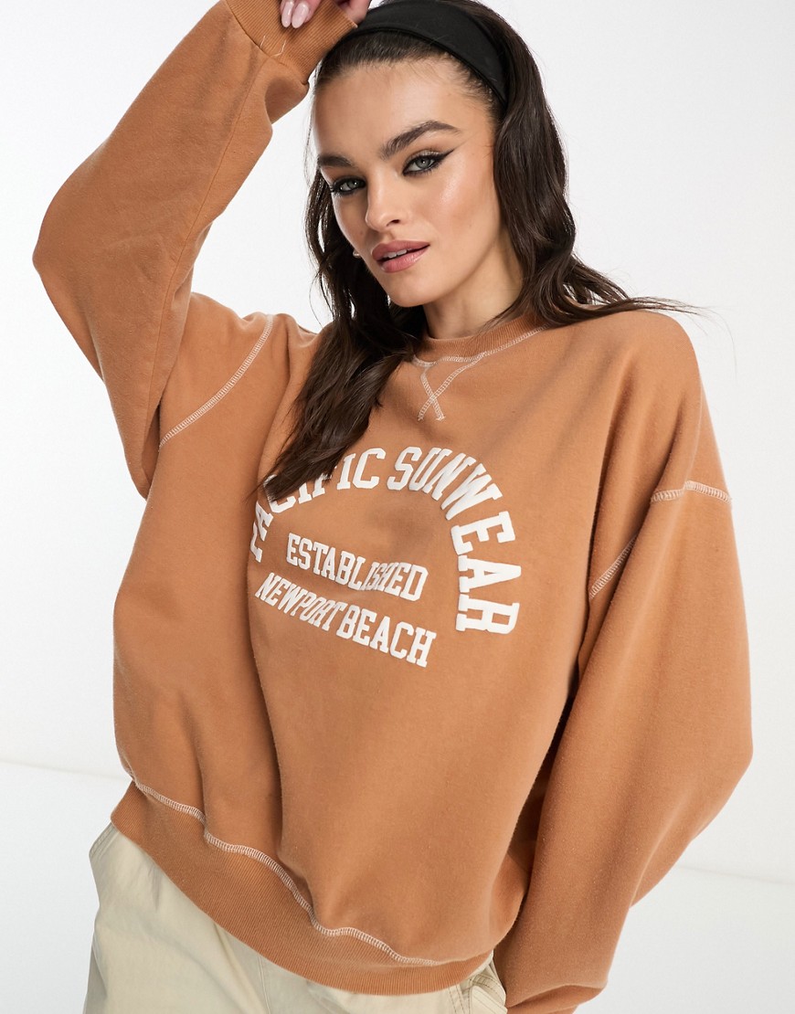 Pacsun easy sweatshirt with varsity logo in brown