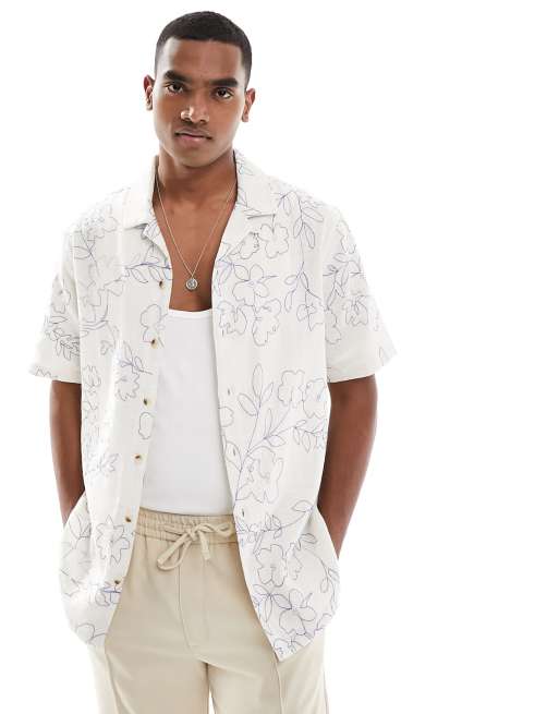 PacSun embroidered short sleeve shirt in blue and cream