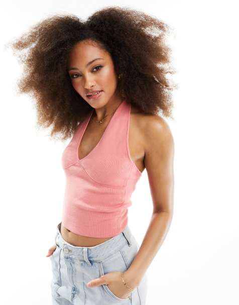 PacSun fine gauge halter top in peach pink - view 1
