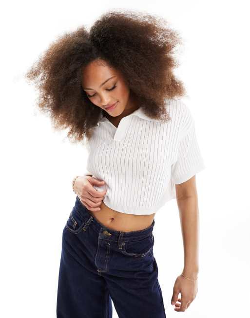 PacSun fine gauge polo t-shirt in white