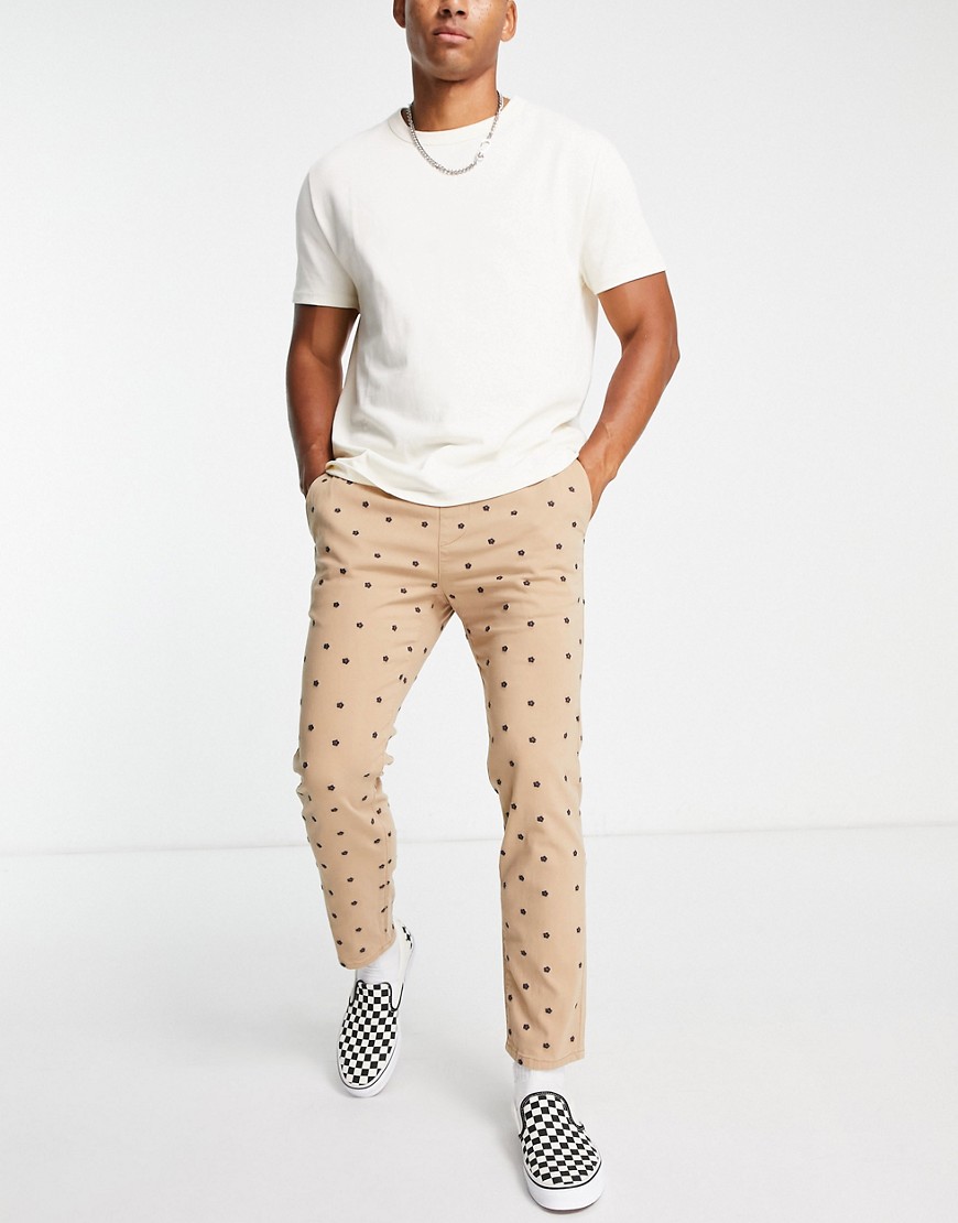 Pacsun flower embroidered trousers in beige-Multi