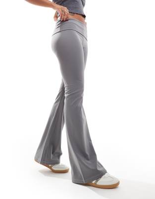 Pacsun Foldover Waistband Stretch Flares In Gray