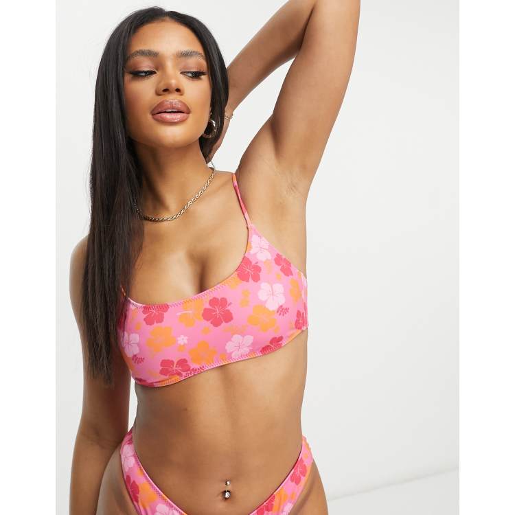 PacSun hibiscus print bikini tank top co ord in pink