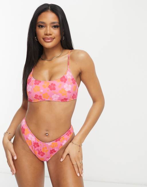 PacSun hibiscus print bikini tank top in pink part of a set