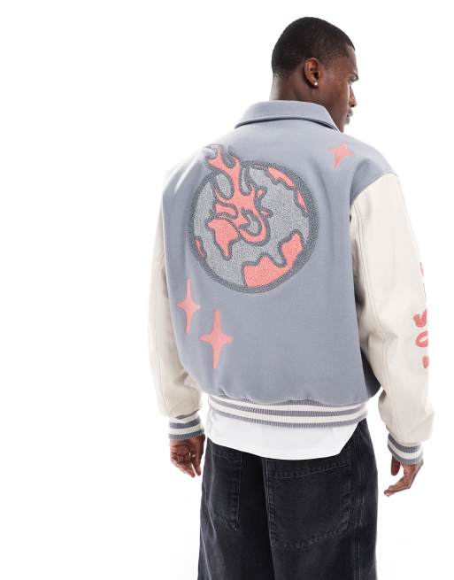 Pacsun LA Crash varsity bomber jacket in grey