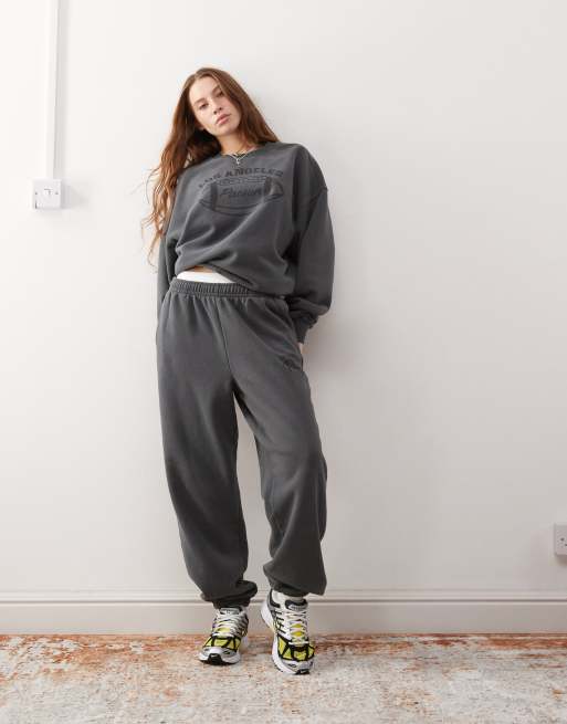 Pacsun Los Angeles slogan trackies in washed black (part of a set)