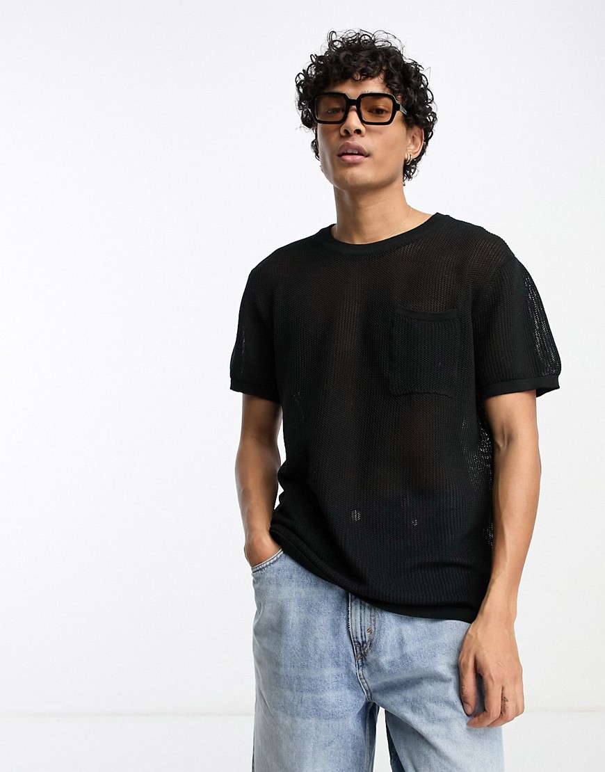 PacSun mesh knit t-shirt in black