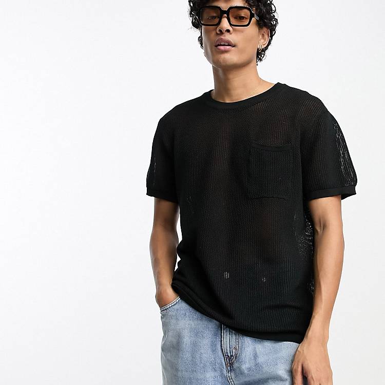PacSun mesh knit t-shirt in black | ASOS