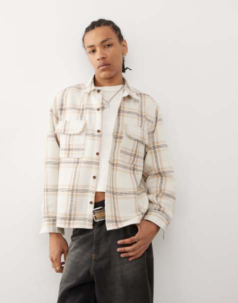 Pacsun multi check oversized shirt in tan - view 1