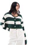 [PACSUN] Pacsun Olive boxy cropped striped cardigan in off-white and green-Multi S OFF-WHITE/ GREEN