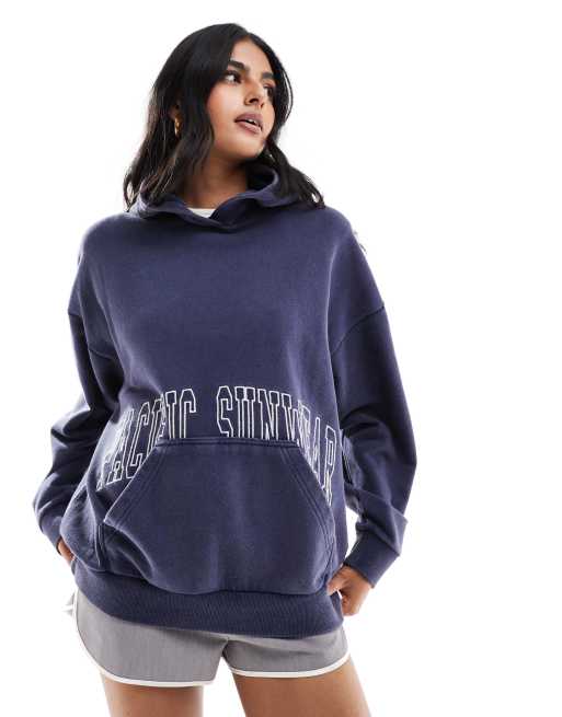 Pacsun oversized tracksuit hoodie in washed navy