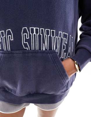 Pacsun Embroidered Logo Cotton French Terry Hoodie In Navy