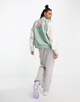 PacSun oversized varsity jacket in mint and cream