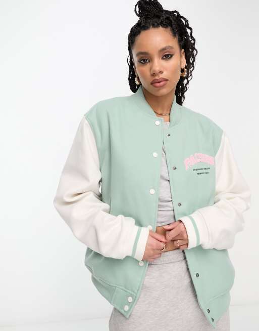 PacSun oversized varsity jacket in mint and cream