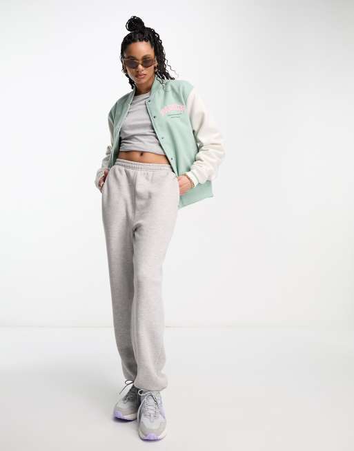 PacSun oversized varsity jacket in mint and cream