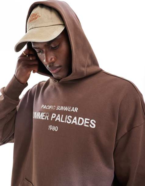 Pacsun palisades slogan hoodie in brown - view 1