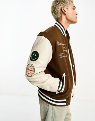 Pacsun paradise varsity bomber jacket in brown - ASOS Price Checker