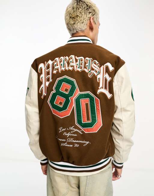 Pacsun paradise varsity bomber jacket in brown