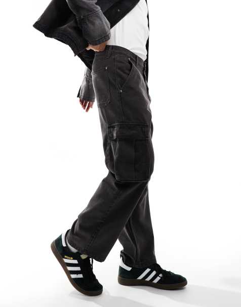 Pacsun patch pocket wide leg cargo trousers in washed black - view 1