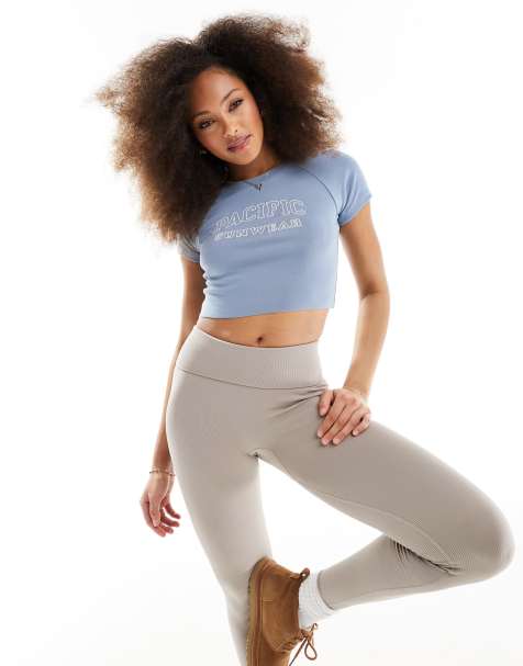 PacSun raglan cropped tshirt in faded blue - view 1
