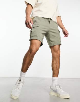 PacSun relaxed terry cargo shorts in olive vine