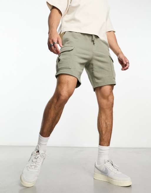 PacSun relaxed terry cargo shorts in olive vine ASOS