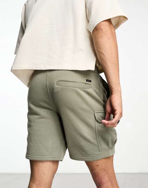 PacSun relaxed terry cargo shorts in olive vine ASOS