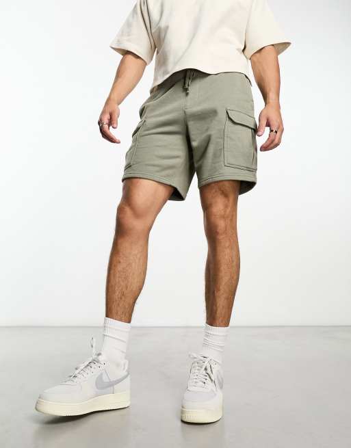 PacSun relaxed terry cargo shorts in olive vine ASOS