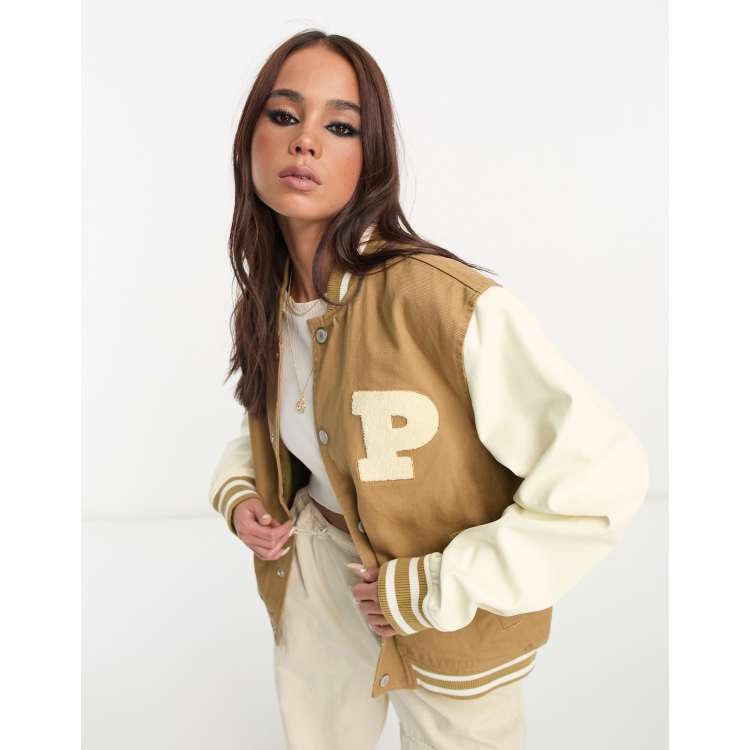 Jack N Hoods Varsity Jacket with Cream Leather Sleeves