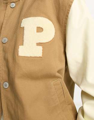 Pacsun Relaxed Varsity Style Baseball Jacket with Back print-Brown