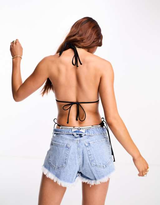 PacSun Rio convertible triangle bikini top in black gingham ASOS