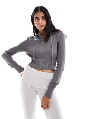 Pacsun Sammi Front Zip Rib Hoodie In Gray